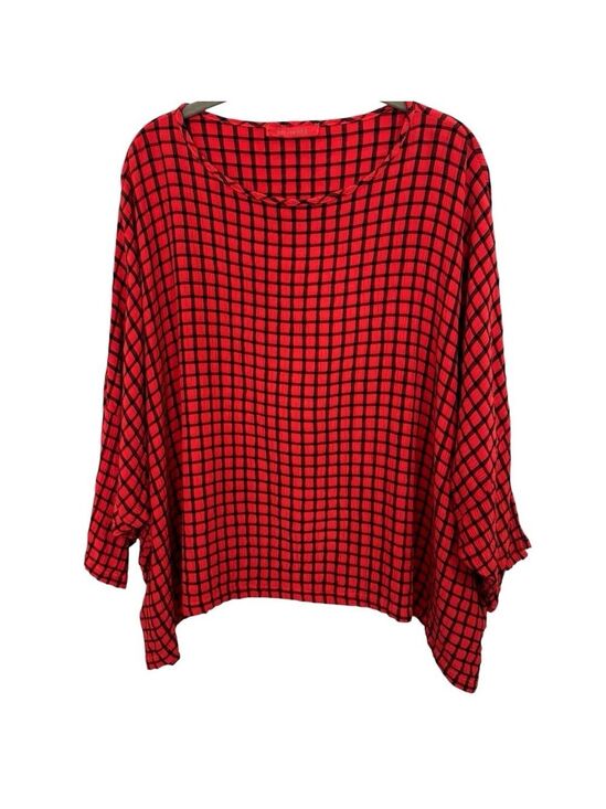 cut loose Tops - Cut Loose Red Black Check Print Top Lagenlook Cropped Boxy Viscose Blend OS USA